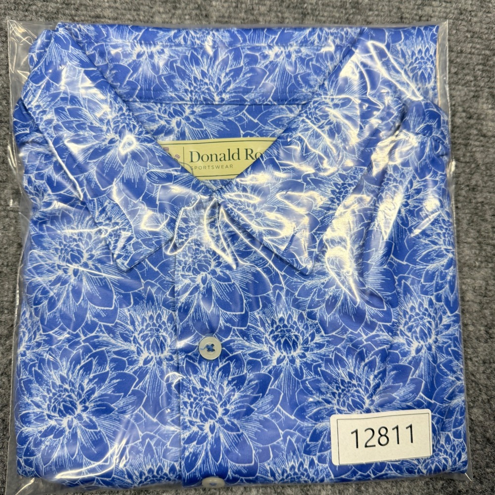 Donald Ross Sportswear Men's Blue Floral Print Golf Polo Shirt Size L - Picture 9 of 11